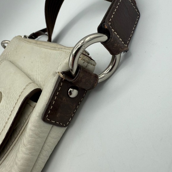 Coach Leather Crossbody Bag Cream‎ Brown Trim Turn Lock Flap Shoulder Bag - Picture 5 of 9